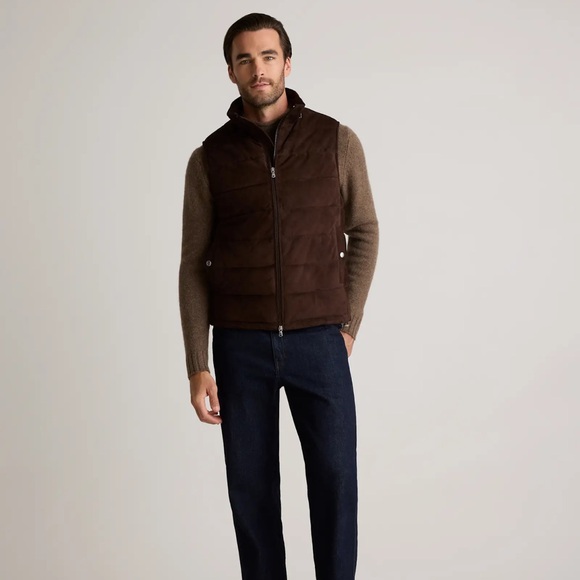 100% Suede Puffer Vest Mens Size XL Color Brown - Picture 4 of 10